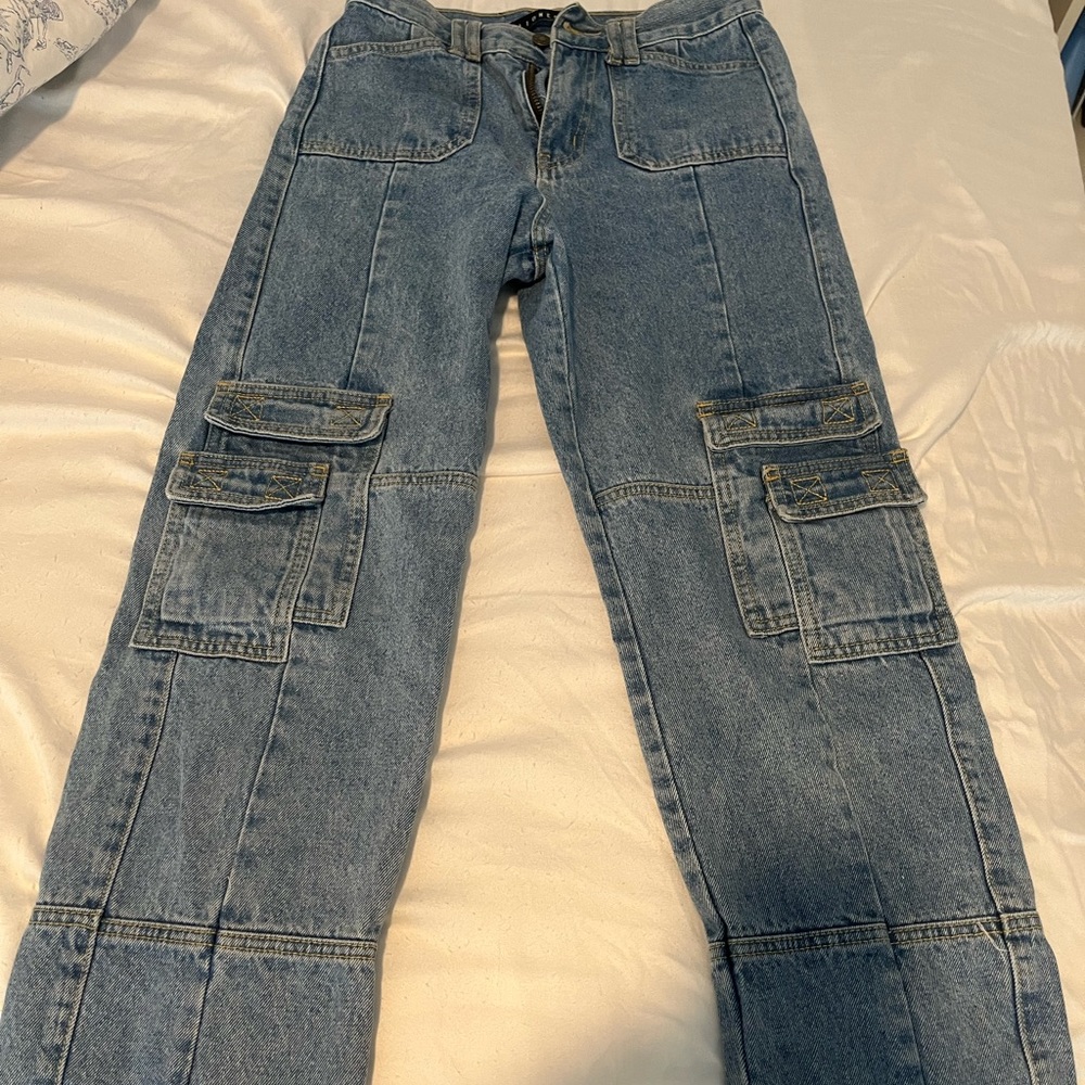 LIONESS BLUE DENIM CARGO PANTS